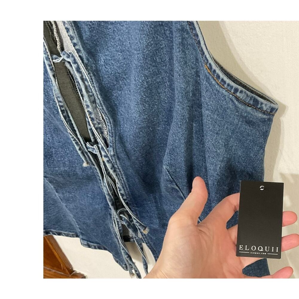 NWT Eloquii Tie Front Denim Vest Top Size 16 X-Large Plus Sleeveless Stretch - Picture 5 of 6